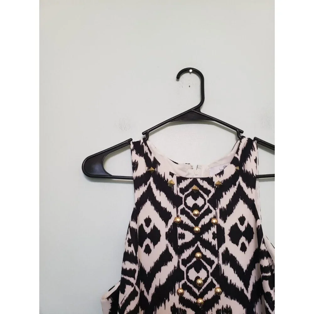 Belle Badgley Mischka Womens 10 Maxi Dress Black White Studded Sleeveless A Line - Picture 4 of 5